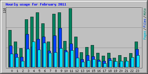 Hourly usage for February 2011